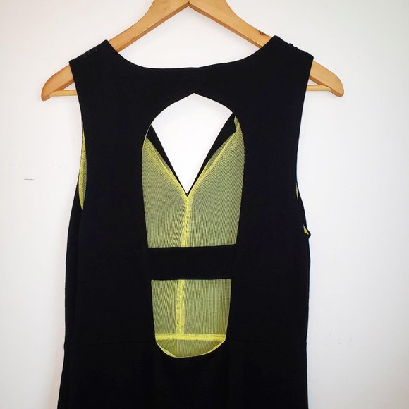 Andrew Marc black dress neon lime lining open back - Picture 8 of 11